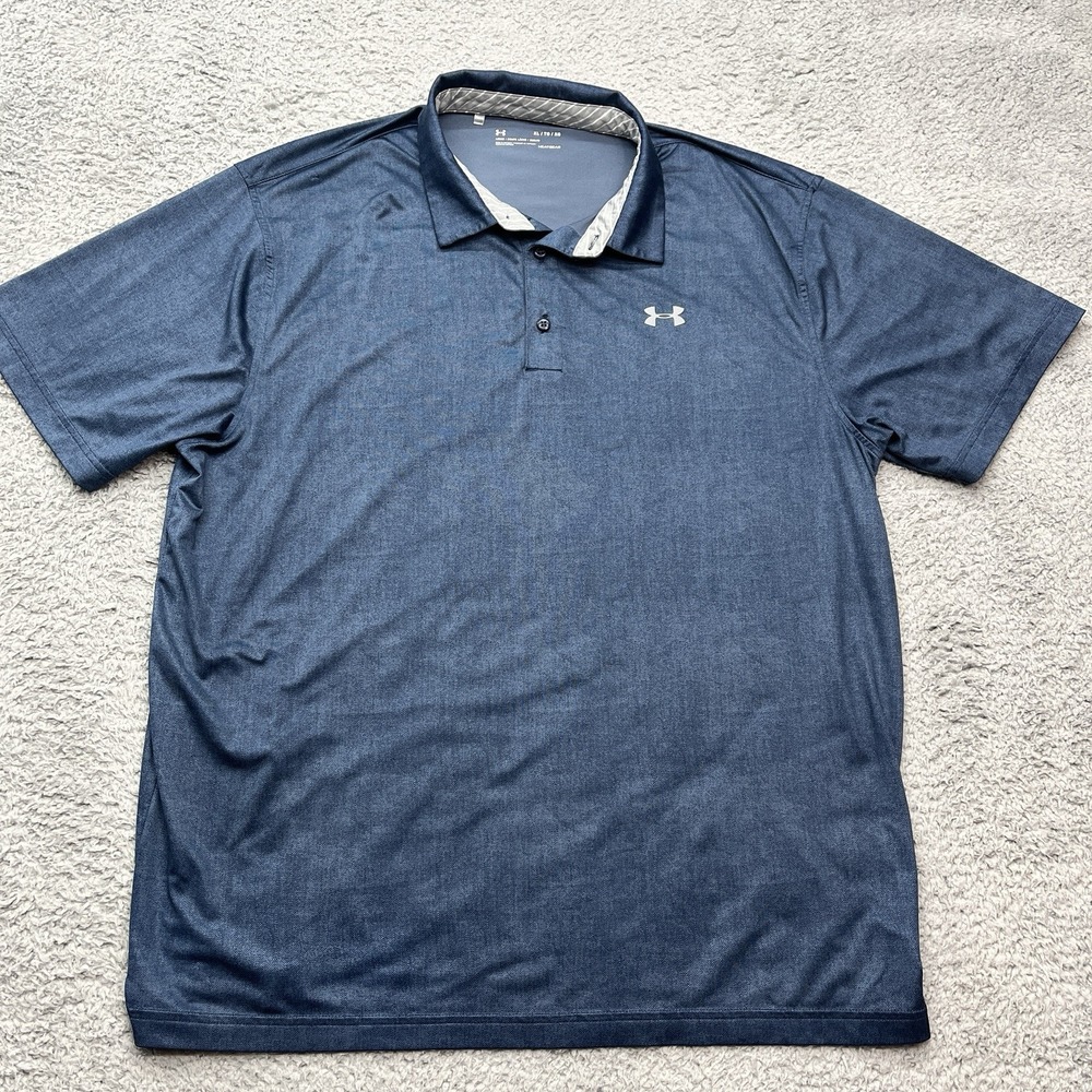 Under Armour HeatGear Performance Polo Mens XL Blue Loose Fit Stretch Golf Shirt